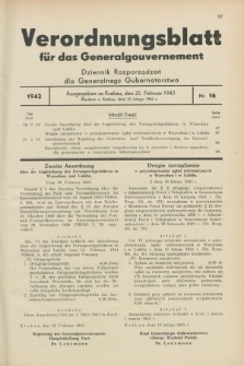 Verordnungsblatt für das Generalgouvernement = Dziennik Rozporządzeń dla Generalnego Gubernatorstwa. 1942, Nr. 16 (25 Februar)