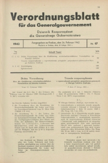 Verordnungsblatt für das Generalgouvernement = Dziennik Rozporządzeń dla Generalnego Gubernatorstwa. 1942, Nr. 17 (26 Februar)