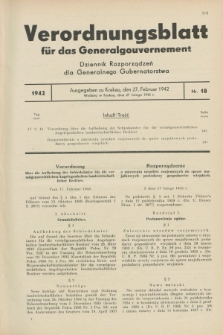 Verordnungsblatt für das Generalgouvernement = Dziennik Rozporządzeń dla Generalnego Gubernatorstwa. 1942, Nr. 18 (27 Februar)