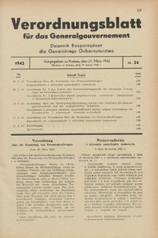 Verordnungsblatt für das Generalgouvernement = Dziennik Rozporządzeń dla Generalnego Gubernatorstwa. 1942, Nr. 24 (21 März)