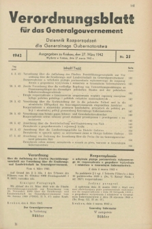Verordnungsblatt für das Generalgouvernement = Dziennik Rozporządzeń dla Generalnego Gubernatorstwa. 1942, Nr. 25 (27 März)