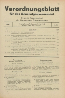 Verordnungsblatt für das Generalgouvernement = Dziennik Rozporządzeń dla Generalnego Gubernatorstwa. 1942, Nr. 35 (7 Mai)