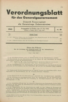 Verordnungsblatt für das Generalgouvernement = Dziennik Rozporządzeń dla Generalnego Gubernatorstwa. 1942, Nr. 41 (27 Mai)