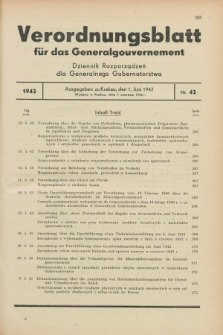 Verordnungsblatt für das Generalgouvernement = Dziennik Rozporządzeń dla Generalnego Gubernatorstwa. 1942, Nr. 42 (1 Juni)