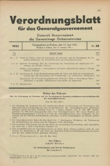 Verordnungsblatt für das Generalgouvernement = Dziennik Rozporządzeń dla Generalnego Gubernatorstwa. 1942, Nr. 48 (12 Juni)