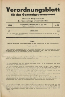 Verordnungsblatt für das Generalgouvernement = Dziennik Rozporządzeń dla Generalnego Gubernatorstwa. 1942, Nr. 50 (23 Juni)