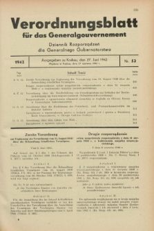 Verordnungsblatt für das Generalgouvernement = Dziennik Rozporządzeń dla Generalnego Gubernatorstwa. 1942, Nr. 53 (27 Juni) + wkładka