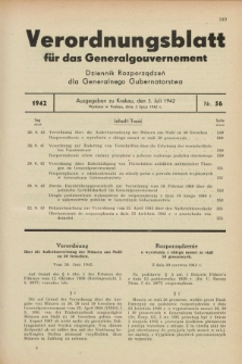 Verordnungsblatt für das Generalgouvernement = Dziennik Rozporządzeń dla Generalnego Gubernatorstwa. 1942, Nr. 56 (3 Juli)