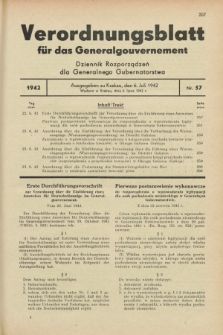 Verordnungsblatt für das Generalgouvernement = Dziennik Rozporządzeń dla Generalnego Gubernatorstwa. 1942, Nr. 57 (6 Juli)