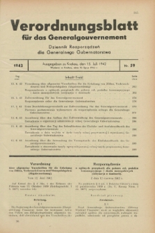 Verordnungsblatt für das Generalgouvernement = Dziennik Rozporządzeń dla Generalnego Gubernatorstwa. 1942, Nr. 59 (15 Juli)