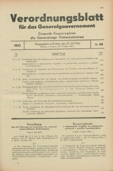 Verordnungsblatt für das Generalgouvernement = Dziennik Rozporządzeń dla Generalnego Gubernatorstwa. 1942, Nr. 60 (27 Juni)