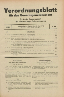 Verordnungsblatt für das Generalgouvernement = Dziennik Rozporządzeń dla Generalnego Gubernatorstwa. 1942, Nr. 61 (31 Juli)