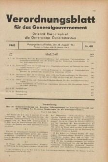 Verordnungsblatt für das Generalgouvernement = Dziennik Rozporządzeń dla Generalnego Gubernatorstwa. 1942, Nr. 68 (28 August) + wkładka