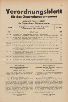 Verordnungsblatt für das Generalgouvernement = Dziennik Rozporządzeń dla Generalnego Gubernatorstwa. 1942, Nr. 69 (31 August)