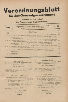 Verordnungsblatt für das Generalgouvernement = Dziennik Rozporządzeń dla Generalnego Gubernatorstwa. 1942, Nr. 72 (10 September)