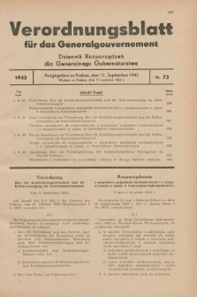 Verordnungsblatt für das Generalgouvernement = Dziennik Rozporządzeń dla Generalnego Gubernatorstwa. 1942, Nr. 73 (15 September)