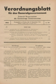 Verordnungsblatt für das Generalgouvernement = Dziennik Rozporządzeń dla Generalnego Gubernatorstwa. 1942, Nr. 75 (16 September)