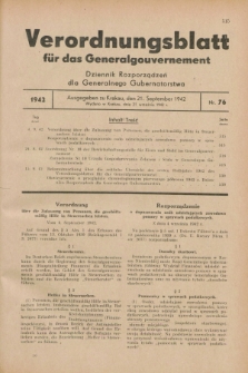 Verordnungsblatt für das Generalgouvernement = Dziennik Rozporządzeń dla Generalnego Gubernatorstwa. 1942, Nr. 76 (21 September)