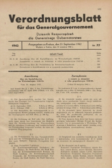 Verordnungsblatt für das Generalgouvernement = Dziennik Rozporządzeń dla Generalnego Gubernatorstwa. 1942, Nr. 77 (23 September)