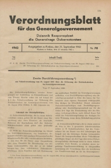 Verordnungsblatt für das Generalgouvernement = Dziennik Rozporządzeń dla Generalnego Gubernatorstwa. 1942, Nr. 78 (25 September)