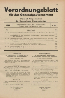 Verordnungsblatt für das Generalgouvernement = Dziennik Rozporządzeń dla Generalnego Gubernatorstwa. 1942, Nr. 81 (1 Oktober)
