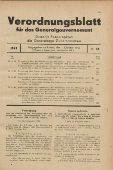 Verordnungsblatt für das Generalgouvernement = Dziennik Rozporządzeń dla Generalnego Gubernatorstwa. 1942, Nr. 82 (1 Oktober)