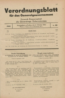 Verordnungsblatt für das Generalgouvernement = Dziennik Rozporządzeń dla Generalnego Gubernatorstwa. 1942, Nr. 83 (6 Oktober)