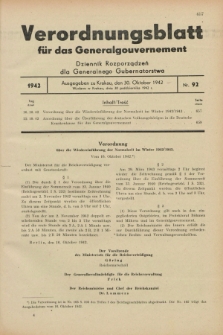 Verordnungsblatt für das Generalgouvernement = Dziennik Rozporządzeń dla Generalnego Gubernatorstwa. 1942, Nr. 92 (30 Oktober)