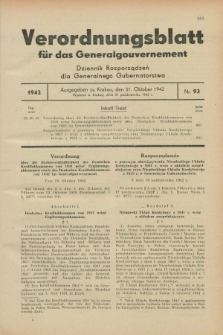 Verordnungsblatt für das Generalgouvernement = Dziennik Rozporządzeń dla Generalnego Gubernatorstwa. 1942, Nr. 93 (31 Oktober)