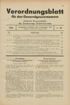 Verordnungsblatt für das Generalgouvernement = Dziennik Rozporządzeń dla Generalnego Gubernatorstwa. 1942, Nr. 95 (4 November)