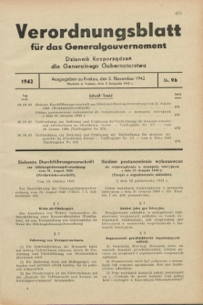 Verordnungsblatt für das Generalgouvernement = Dziennik Rozporządzeń dla Generalnego Gubernatorstwa. 1942, Nr. 96 (5 November)