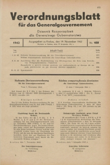 Verordnungsblatt für das Generalgouvernement = Dziennik Rozporządzeń dla Generalnego Gubernatorstwa. 1942, Nr. 100 (19 November)