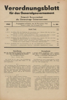 Verordnungsblatt für das Generalgouvernement = Dziennik Rozporządzeń dla Generalnego Gubernatorstwa. 1942, Nr. 101 (28 November)