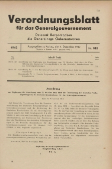 Verordnungsblatt für das Generalgouvernement = Dziennik Rozporządzeń dla Generalnego Gubernatorstwa. 1942, Nr. 102 (1 Dezember)