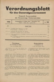 Verordnungsblatt für das Generalgouvernement = Dziennik Rozporządzeń dla Generalnego Gubernatorstwa. 1942, Nr. 103 (1 Dezember)