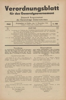 Verordnungsblatt für das Generalgouvernement = Dziennik Rozporządzeń dla Generalnego Gubernatorstwa. 1942, Nr. 105 (12 Dezember)