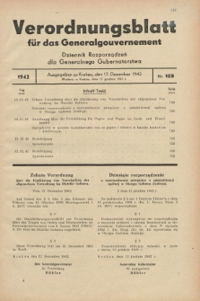 Verordnungsblatt für das Generalgouvernement = Dziennik Rozporządzeń dla Generalnego Gubernatorstwa. 1942, Nr. 108 (17 Dezember)