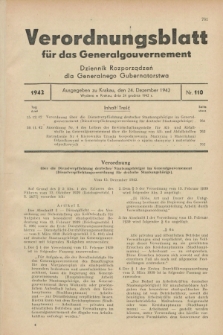 Verordnungsblatt für das Generalgouvernement = Dziennik Rozporządzeń dla Generalnego Gubernatorstwa. 1942, Nr. 110 (24 Dezember)