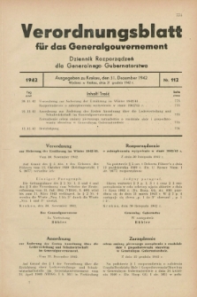 Verordnungsblatt für das Generalgouvernement = Dziennik Rozporządzeń dla Generalnego Gubernatorstwa. 1942, Nr. 112 (31 Dezember)