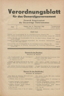Verordnungsblatt für das Generalgouvernement = Dziennik Rozporządzeń dla Generalnego Gubernatorstwa. 1942, Sondernummer = Numer specjalny (31 Dezember)