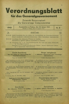 Verordnungsblatt für das Generalgouvernement = Dziennik Rozporządzeń dla Generalnego Gubernatorstwa. 1943, Nr. 2 (14 Januar)