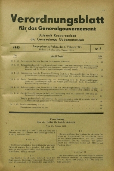 Verordnungsblatt für das Generalgouvernement = Dziennik Rozporządzeń dla Generalnego Gubernatorstwa. 1943, Nr. 7 (5 Februar)