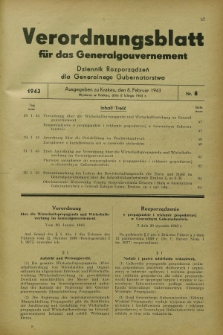 Verordnungsblatt für das Generalgouvernement = Dziennik Rozporządzeń dla Generalnego Gubernatorstwa. 1943, Nr. 8 (8 Februar)