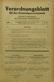 Verordnungsblatt für das Generalgouvernement = Dziennik Rozporządzeń dla Generalnego Gubernatorstwa. 1943, Nr. 12 (20 Februar)