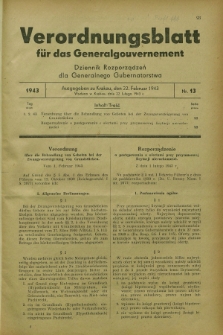 Verordnungsblatt für das Generalgouvernement = Dziennik Rozporządzeń dla Generalnego Gubernatorstwa. 1943, Nr. 13 (22 Februar)