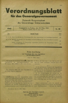 Verordnungsblatt für das Generalgouvernement = Dziennik Rozporządzeń dla Generalnego Gubernatorstwa. 1943, Nr. 21 (20 März)