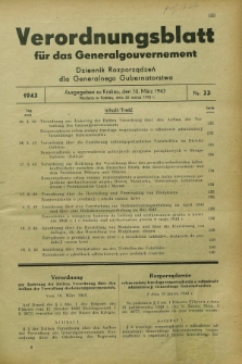 Verordnungsblatt für das Generalgouvernement = Dziennik Rozporządzeń dla Generalnego Gubernatorstwa. 1943, Nr. 23 (30 März)