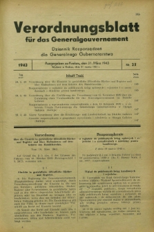 Verordnungsblatt für das Generalgouvernement = Dziennik Rozporządzeń dla Generalnego Gubernatorstwa. 1943, Nr. 25 (31 März)