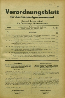 Verordnungsblatt für das Generalgouvernement = Dziennik Rozporządzeń dla Generalnego Gubernatorstwa. 1943, Nr. 31 (30 April)