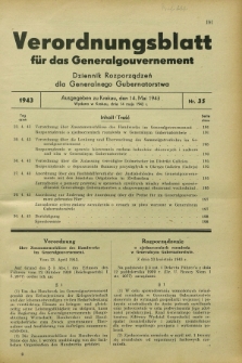Verordnungsblatt für das Generalgouvernement = Dziennik Rozporządzeń dla Generalnego Gubernatorstwa. 1943, Nr. 35 (14 Mai)